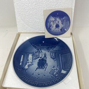 1979 Bing & Grondahl Danish Blue & White Christmas Plate Horse & Sleigh 7-1/8”